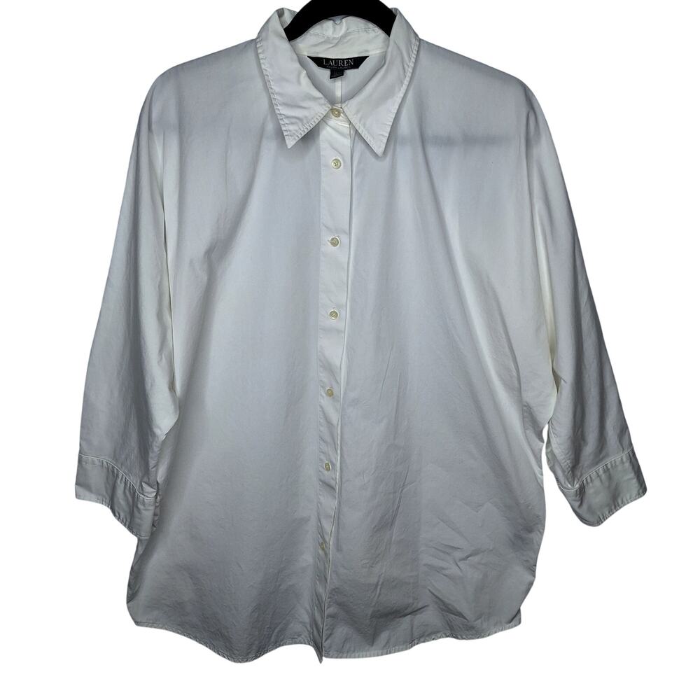 Lauren Ralph Lauren Button Down Shirt White Cotton Women's 14W Dolman Sleeve